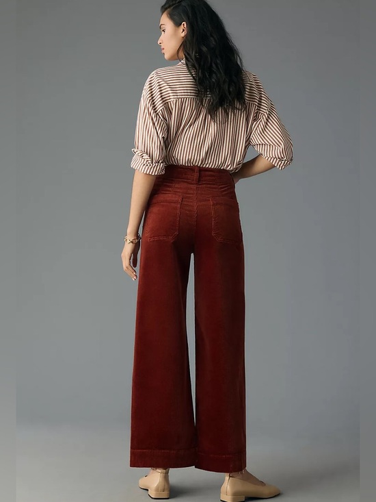 NWT Anthropologie Maeve The Colette Crop Wide-Leg Corduroy Pants Red Size 26 - Picture 3 of 4